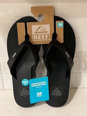 Womens 10 REEF Mia Sassy Black Sparkle Cushion Comfort Squishy Flip Flops NWT